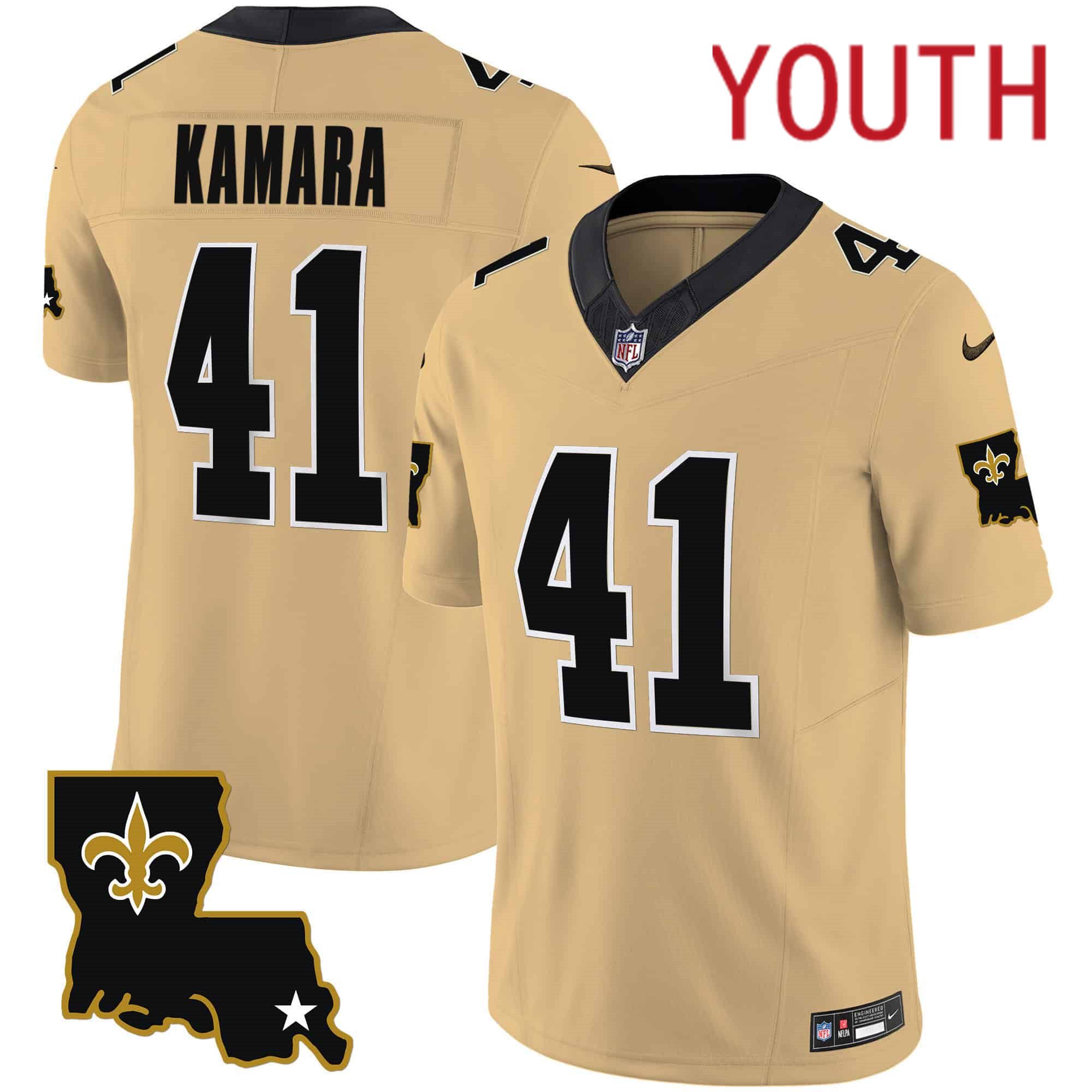 Youth New Orleans Saints 41 Kamara Yellow 2024 Nike 1987 Legacy Vapor Limited NFL Jersey